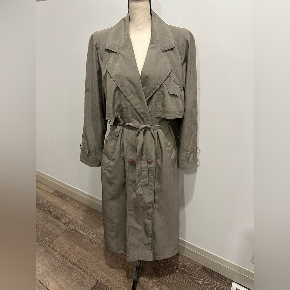 Vintage Junior Gallery trench-coat sage green maxi  length SZ 13/14 EUC
